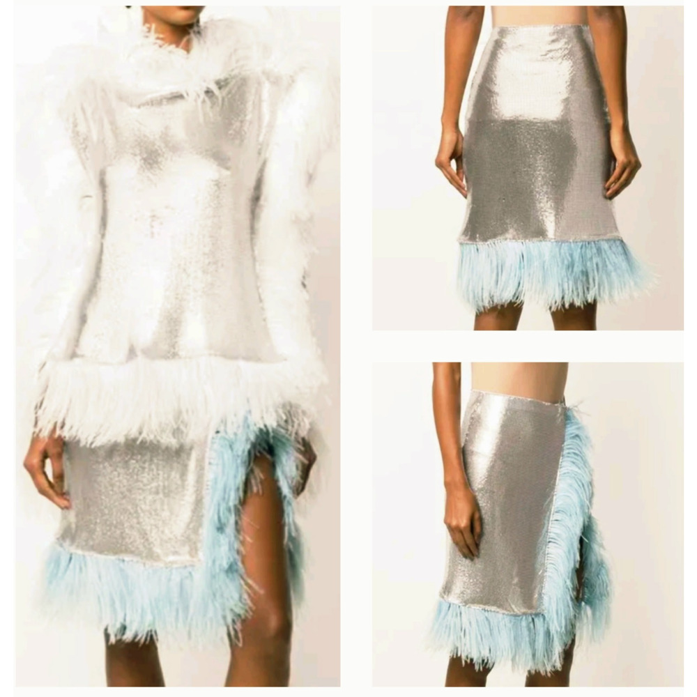 CHRISTOPHER KANE runway feather-paneled chainmail skirt nwt $3,227 it-46 / us-8 - Picture 10 of 14